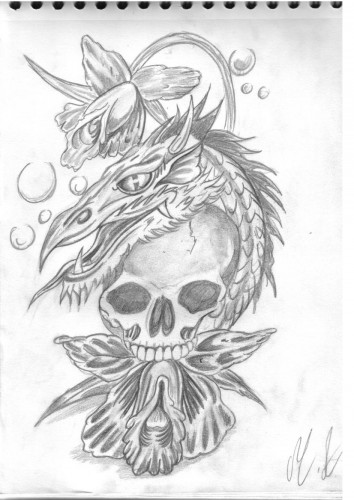 Wallpapers Art Pencil Tattoos l'orchideele dragon et la mort